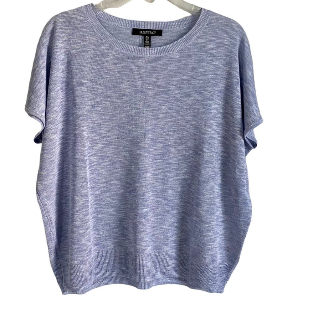 Ellen Tracy Short Sleeve Light Blue Knit Top Small